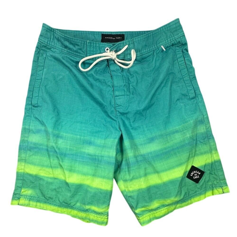 American Eagle Board Shorts Ombre Striped Swim Trunks Green
